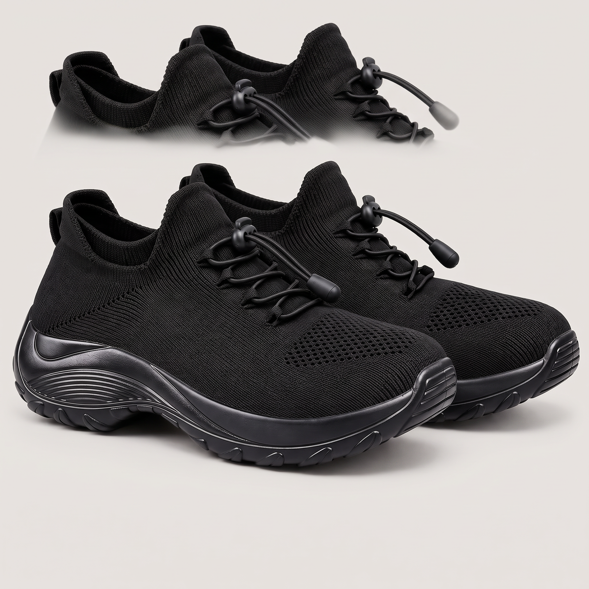 TOGGLE LACE KNIT WALKING TRAINERS