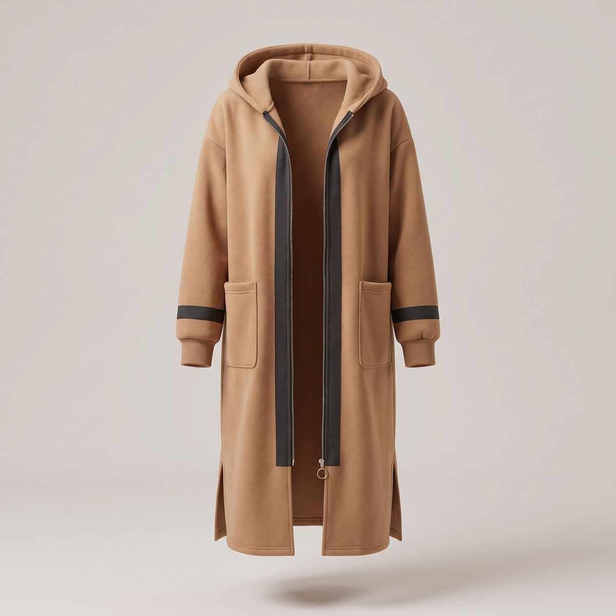 LONGLINE ZIP HOODED CARDIGAN