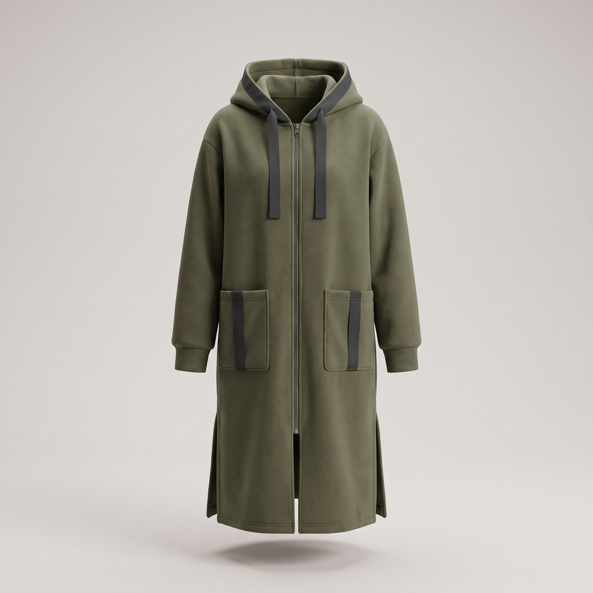 LONGLINE ZIP HOODED CARDIGAN