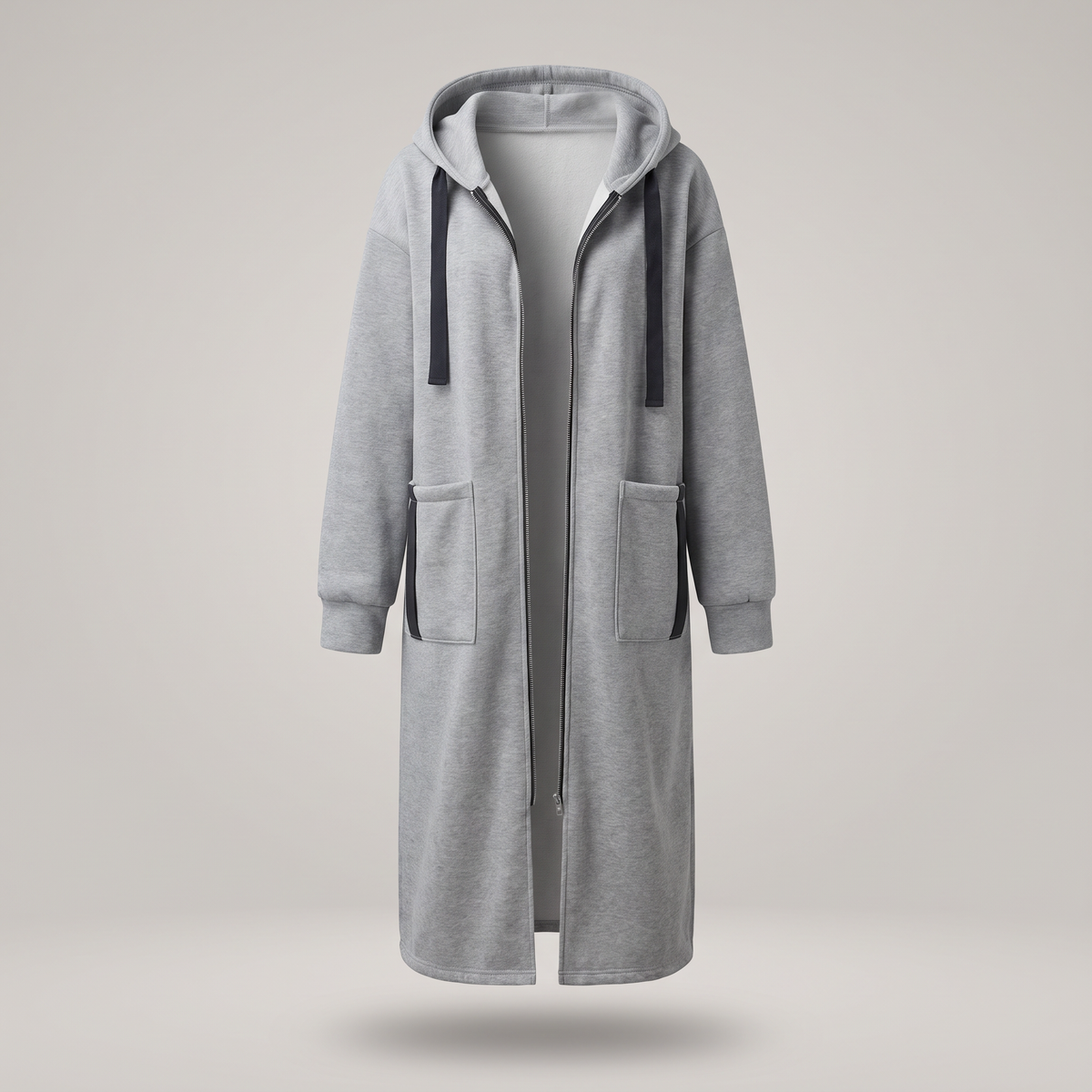 LONGLINE ZIP HOODED CARDIGAN