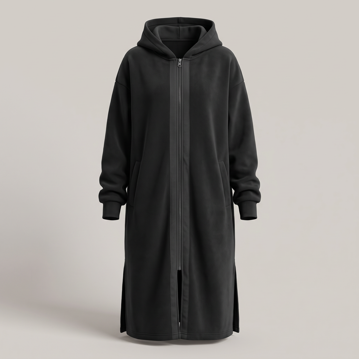 LONGLINE ZIP HOODED CARDIGAN
