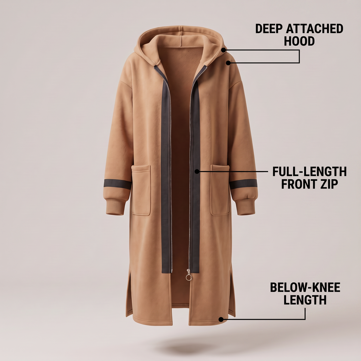 LONGLINE ZIP HOODED CARDIGAN