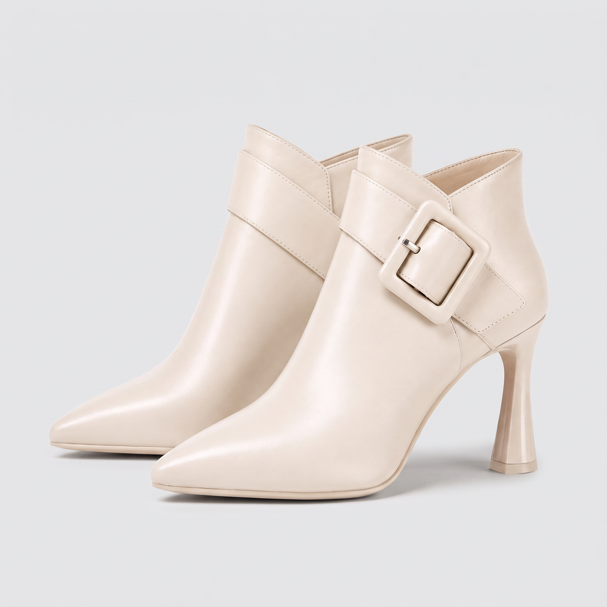 BUCKLE STRAP POINTED ANKLE BOOTS