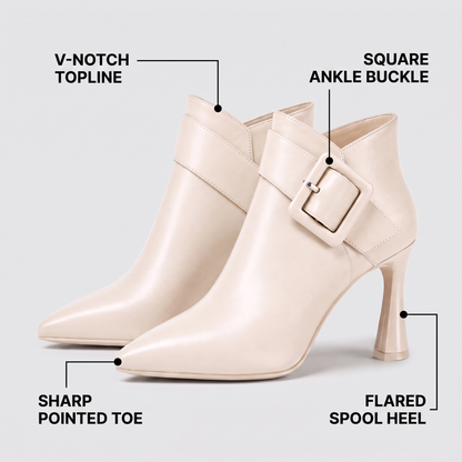 BUCKLE STRAP POINTED ANKLE BOOTS