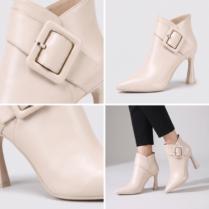 BUCKLE STRAP POINTED ANKLE BOOTS