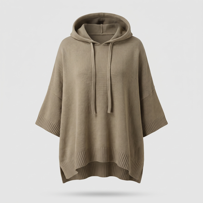 BATWING HOODED KNIT CAPE