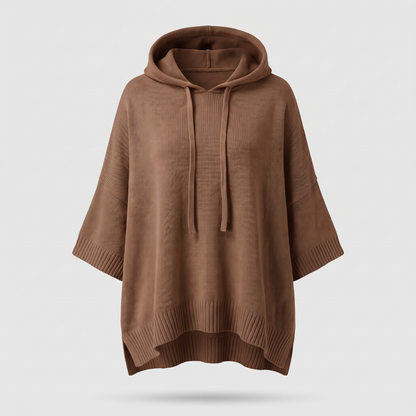BATWING HOODED KNIT CAPE