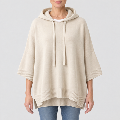 BATWING HOODED KNIT CAPE
