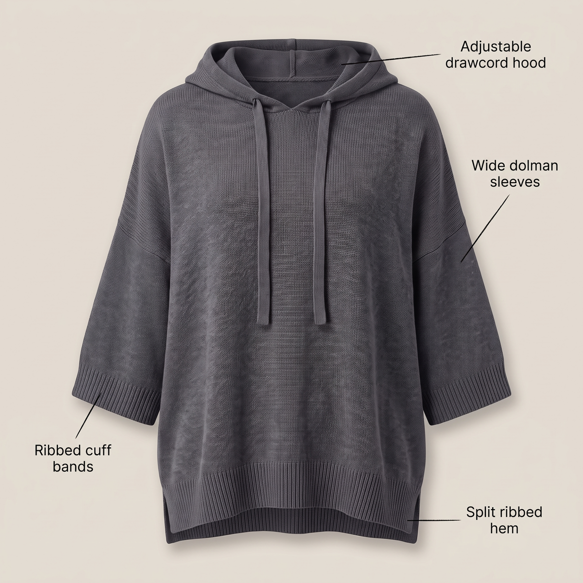 BATWING HOODED KNIT CAPE