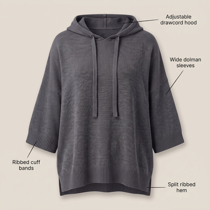 BATWING HOODED KNIT CAPE