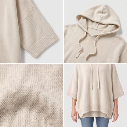BATWING HOODED KNIT CAPE