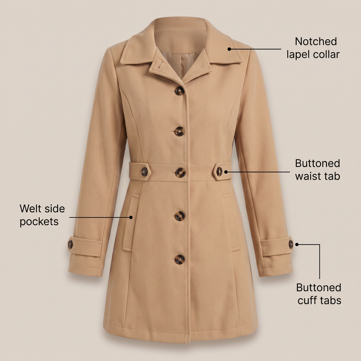 WAIST TAB TAILORED COAT