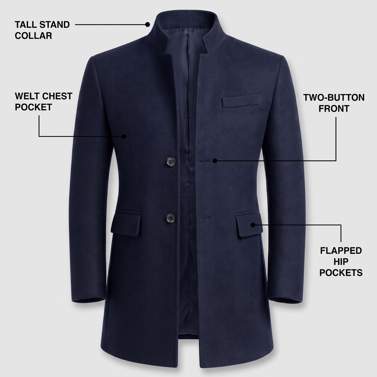MANDARIN COLLAR TAILORED COAT