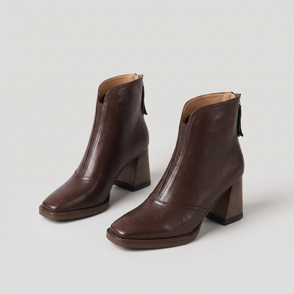 FRONT ZIP BLOCK HEEL BOOTS