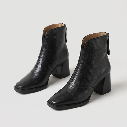 FRONT ZIP BLOCK HEEL BOOTS