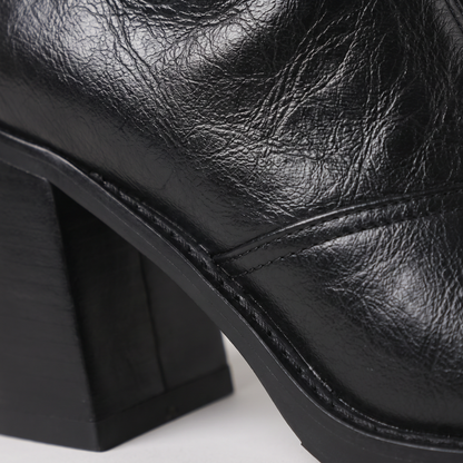 FRONT ZIP BLOCK HEEL BOOTS