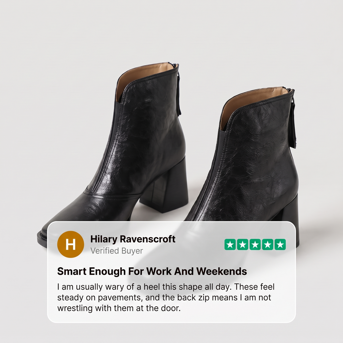 FRONT ZIP BLOCK HEEL BOOTS