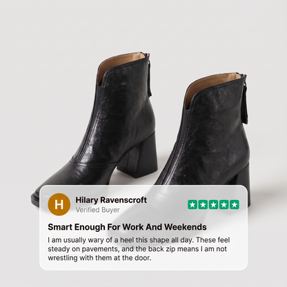 FRONT ZIP BLOCK HEEL BOOTS