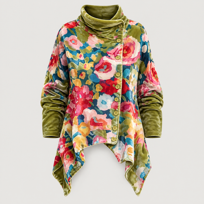FLORAL DRAPE FUNNEL CARDIGAN