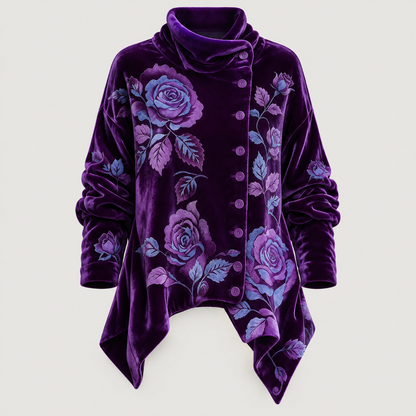 FLORAL DRAPE FUNNEL CARDIGAN