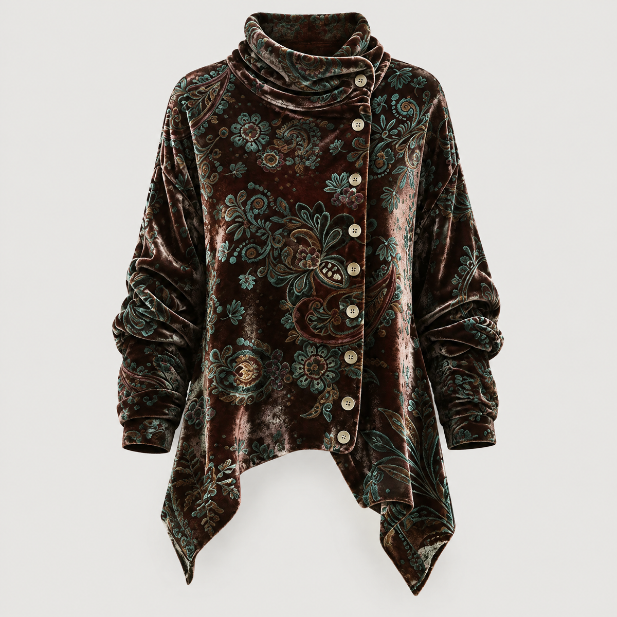 FLORAL DRAPE FUNNEL CARDIGAN
