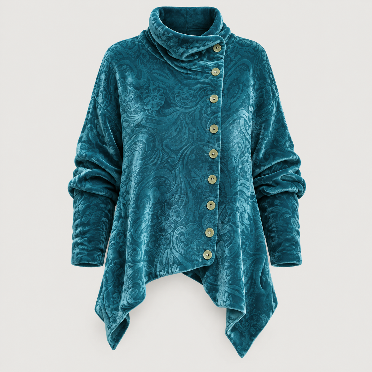 FLORAL DRAPE FUNNEL CARDIGAN