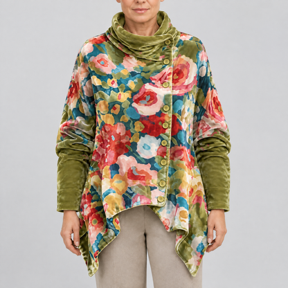 FLORAL DRAPE FUNNEL CARDIGAN