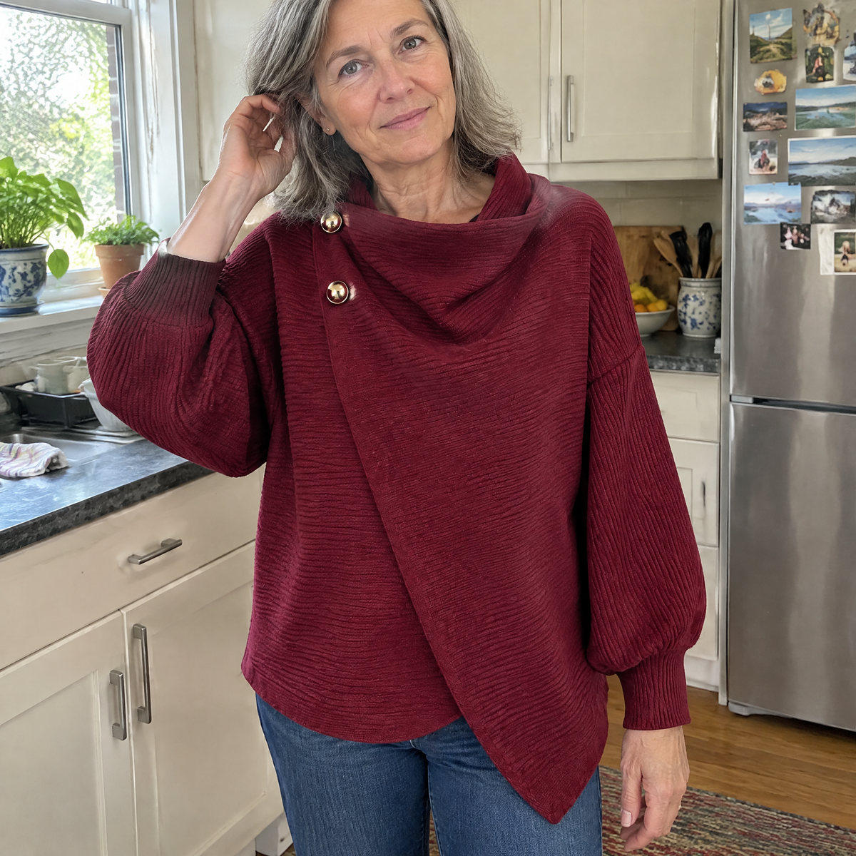 WRAP FRONT KNIT CAPE