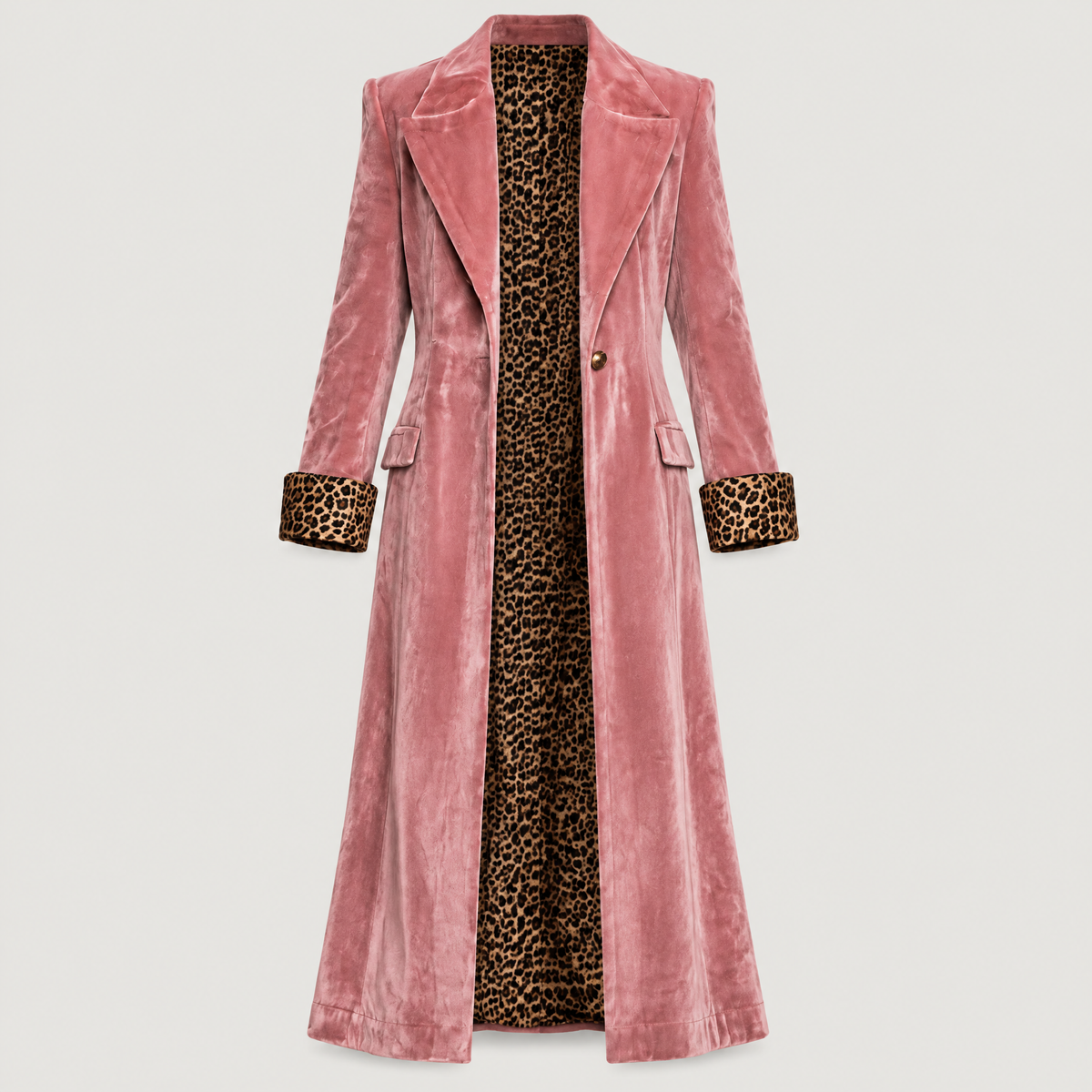 LEOPARD LINED VELVET LONG COAT