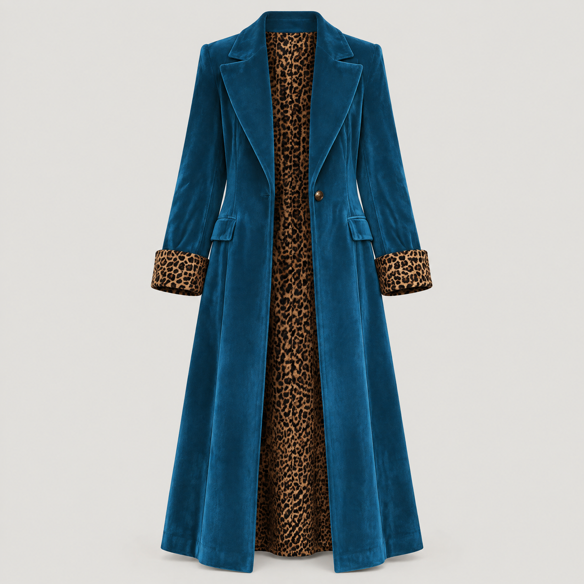 LEOPARD LINED VELVET LONG COAT