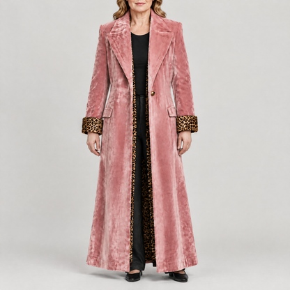 LEOPARD LINED VELVET LONG COAT