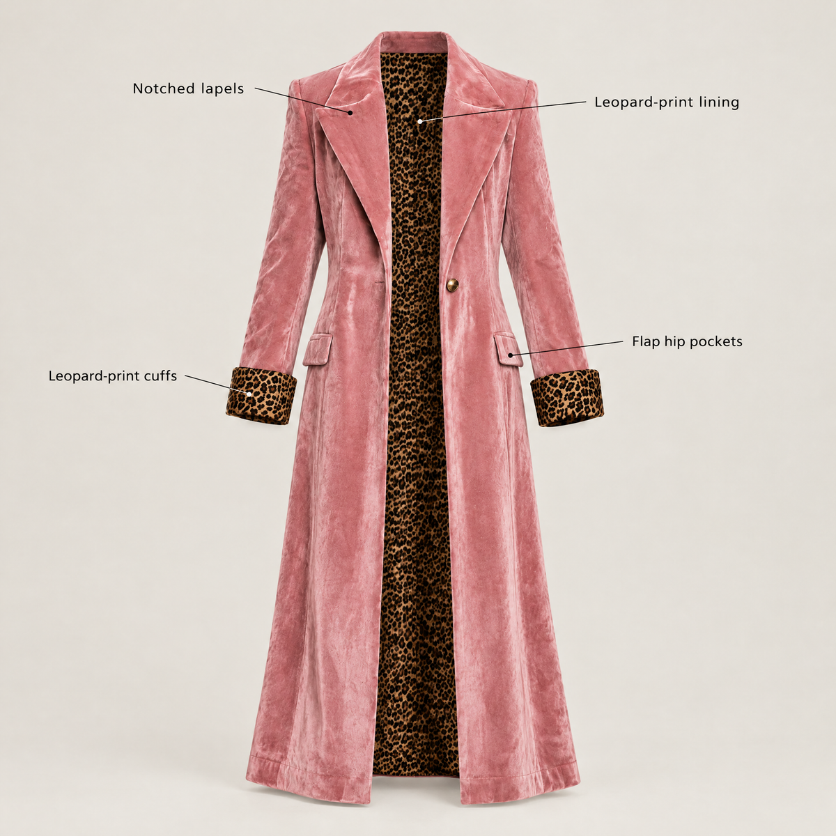 LEOPARD LINED VELVET LONG COAT