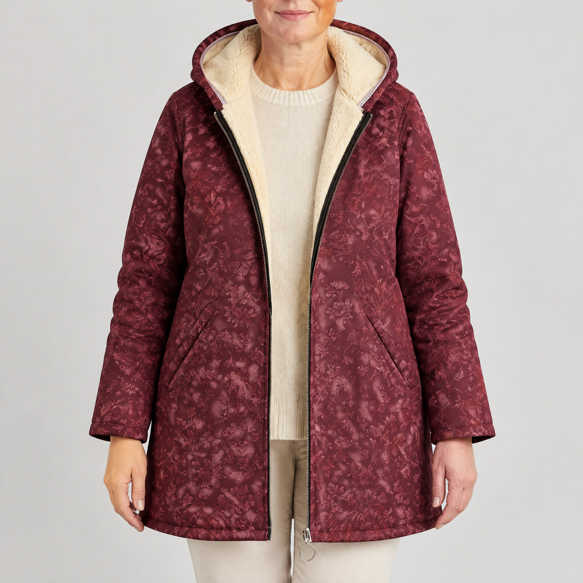 PLUSH LINED FLORAL PARKA