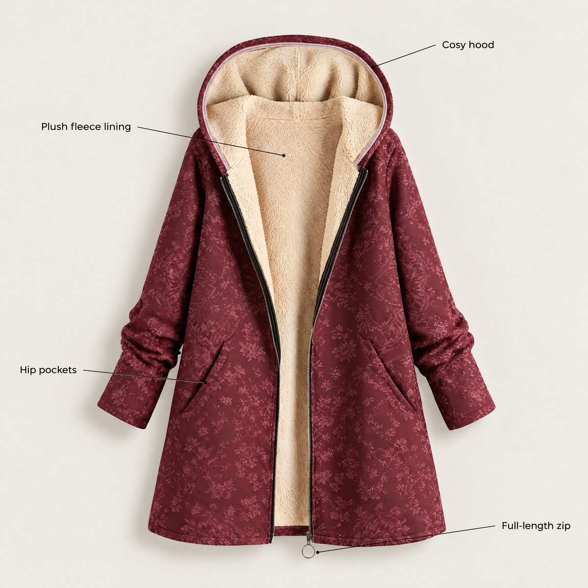 PLUSH LINED FLORAL PARKA