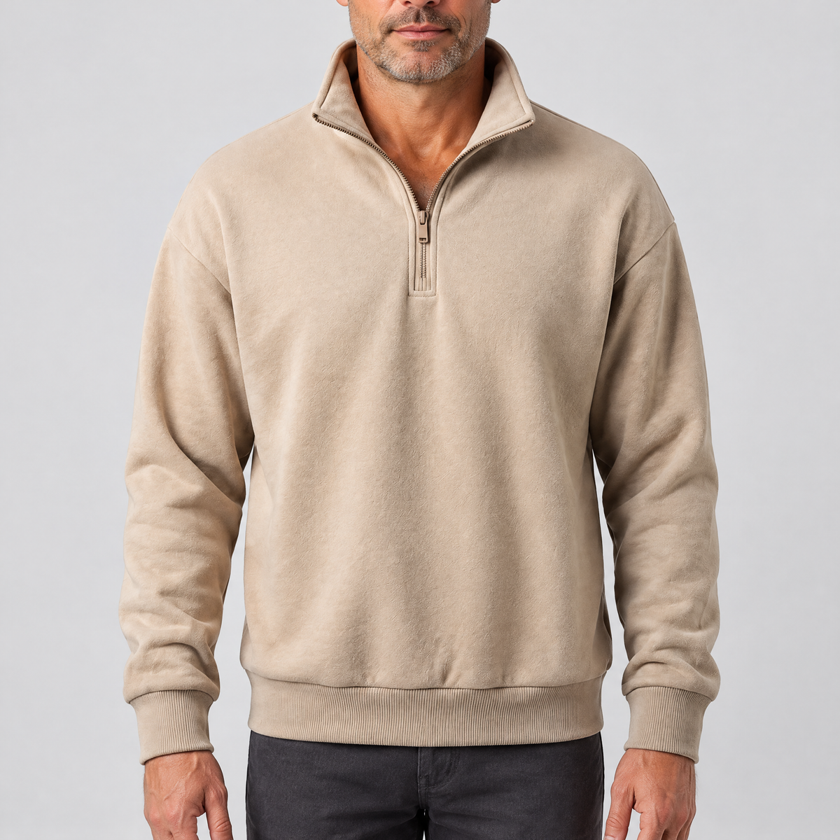BRUSHED QUARTER ZIP SWEATSHIRT