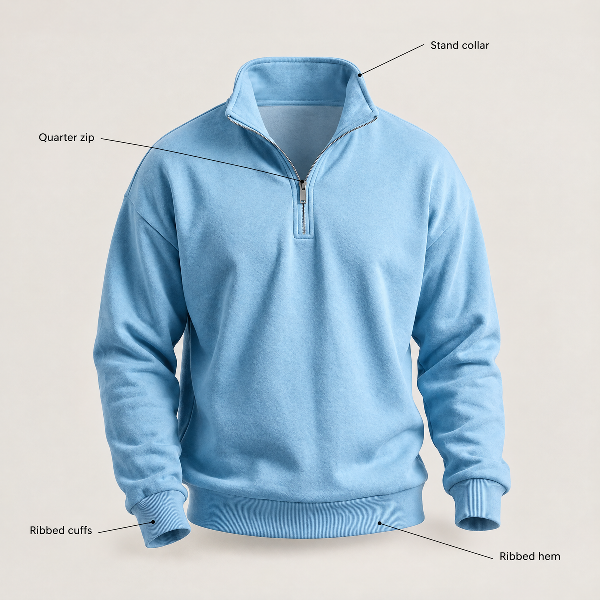 BRUSHED QUARTER ZIP SWEATSHIRT