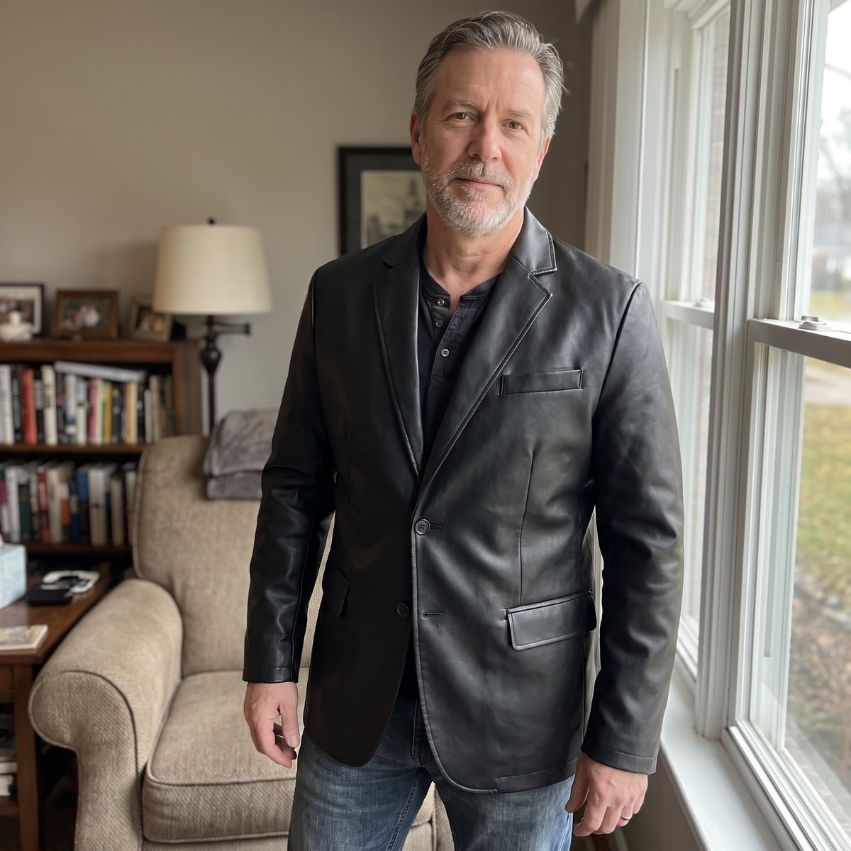 LEATHER TAILORED BLAZER