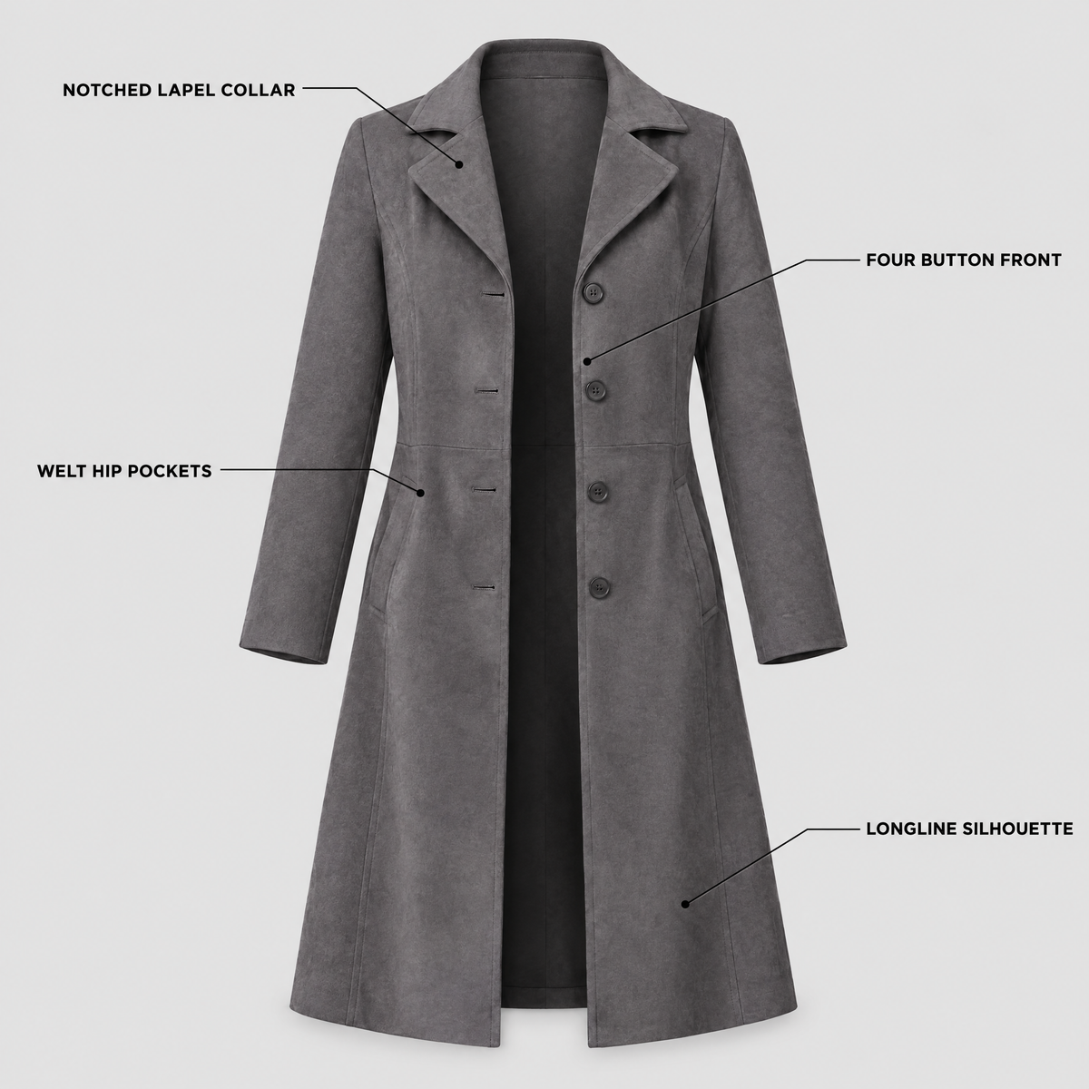 SHAPED WAIST SUEDE LOOK COAT