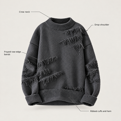 DISTRESSED FRINGE KNIT JUMPER