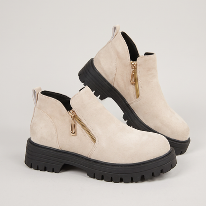 SIDE ZIP CHUNKY ANKLE BOOTS