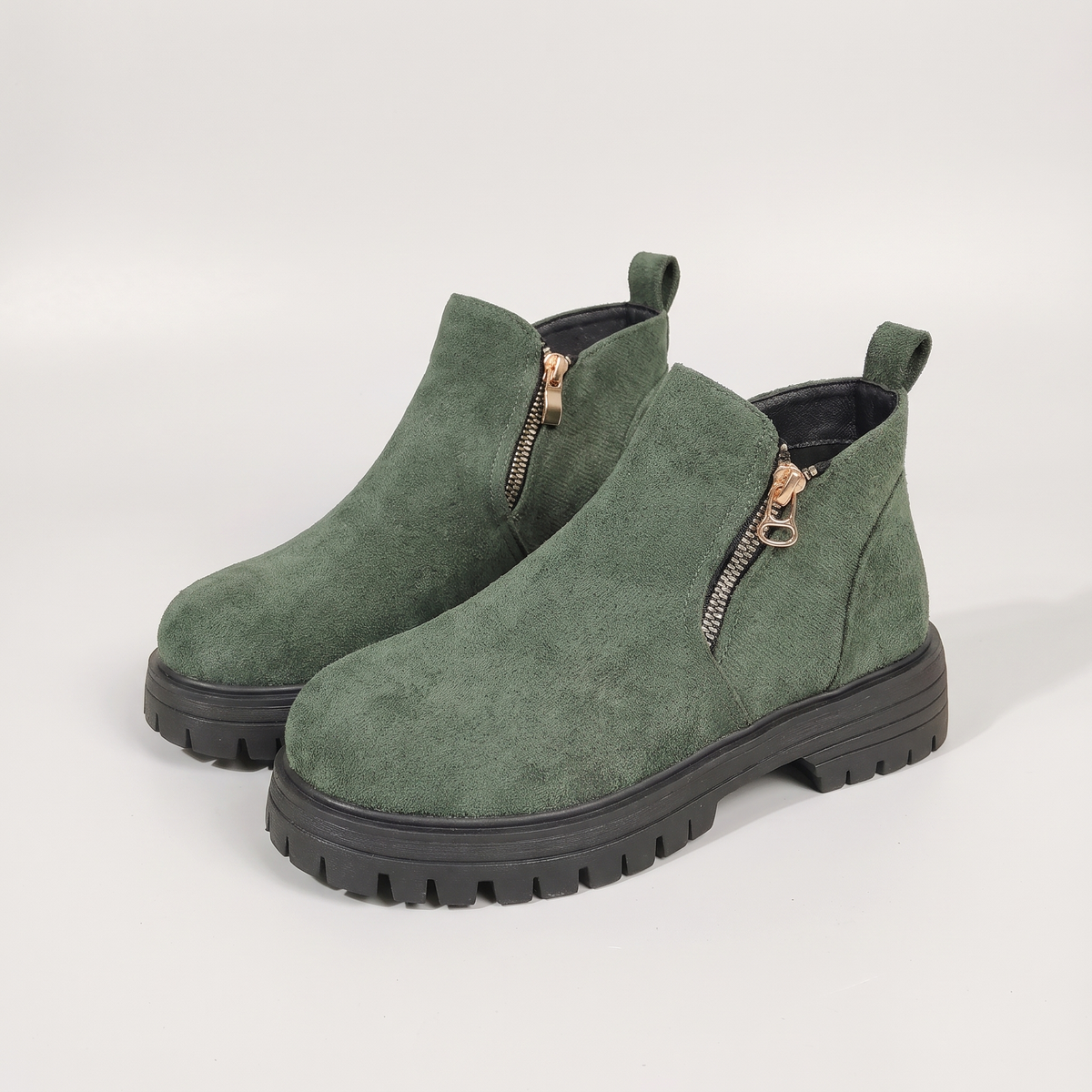 SIDE ZIP CHUNKY ANKLE BOOTS