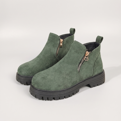 SIDE ZIP CHUNKY ANKLE BOOTS