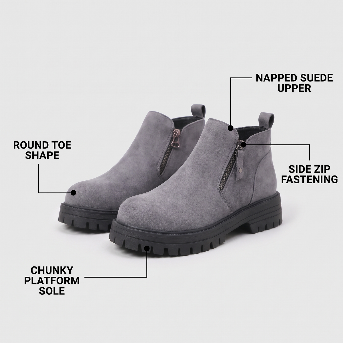 SIDE ZIP CHUNKY ANKLE BOOTS