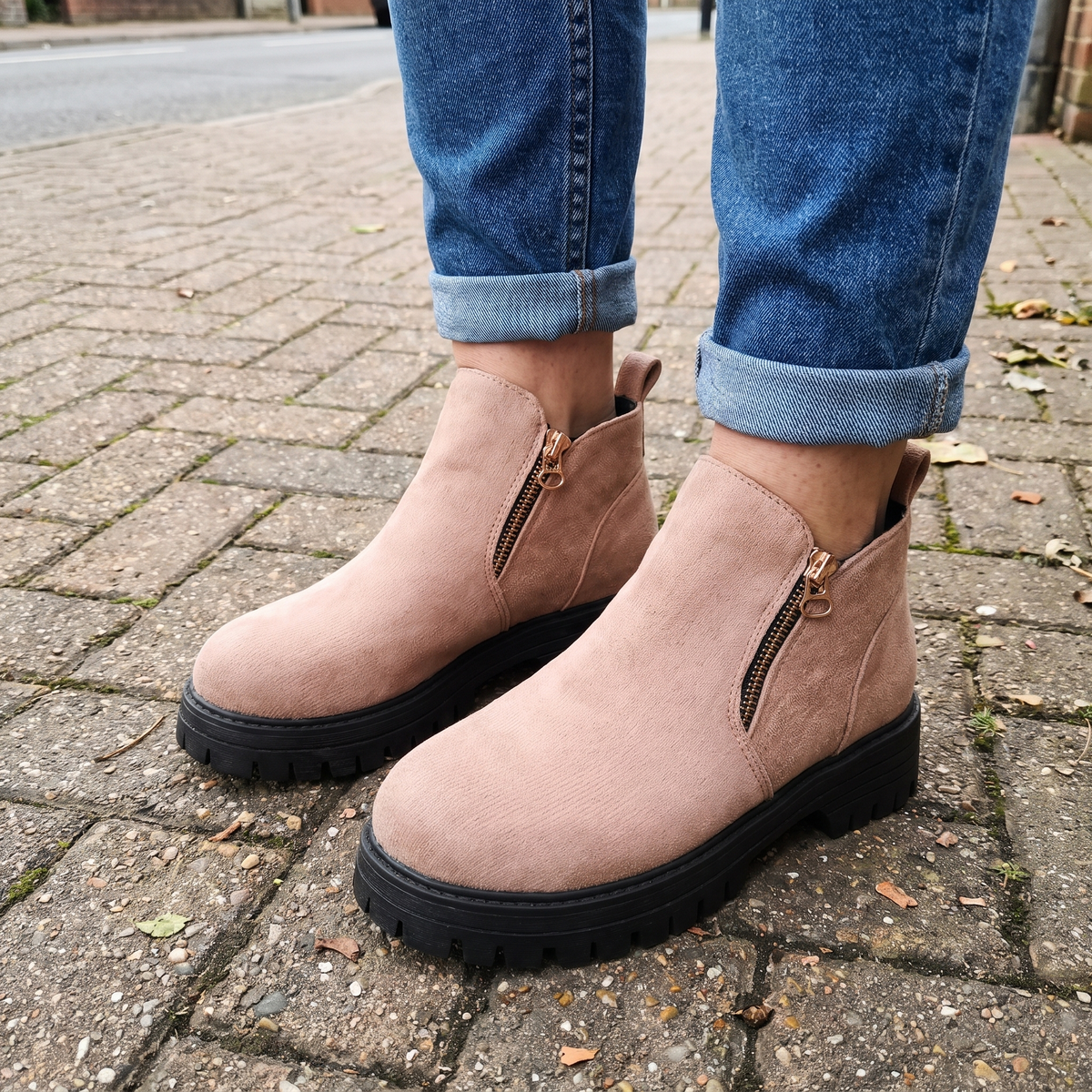 SIDE ZIP CHUNKY ANKLE BOOTS