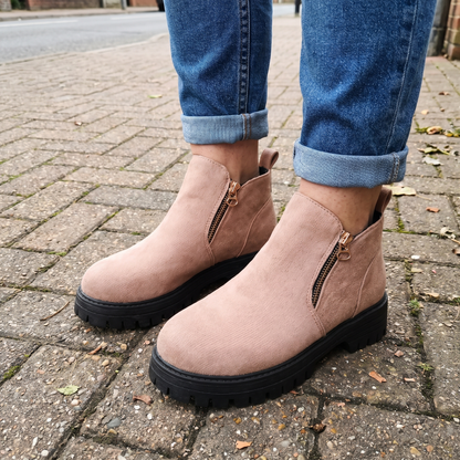 SIDE ZIP CHUNKY ANKLE BOOTS