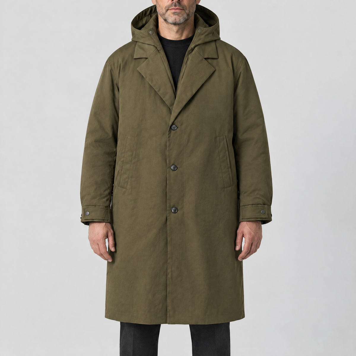 HOODED TAILORED WALKING COAT
