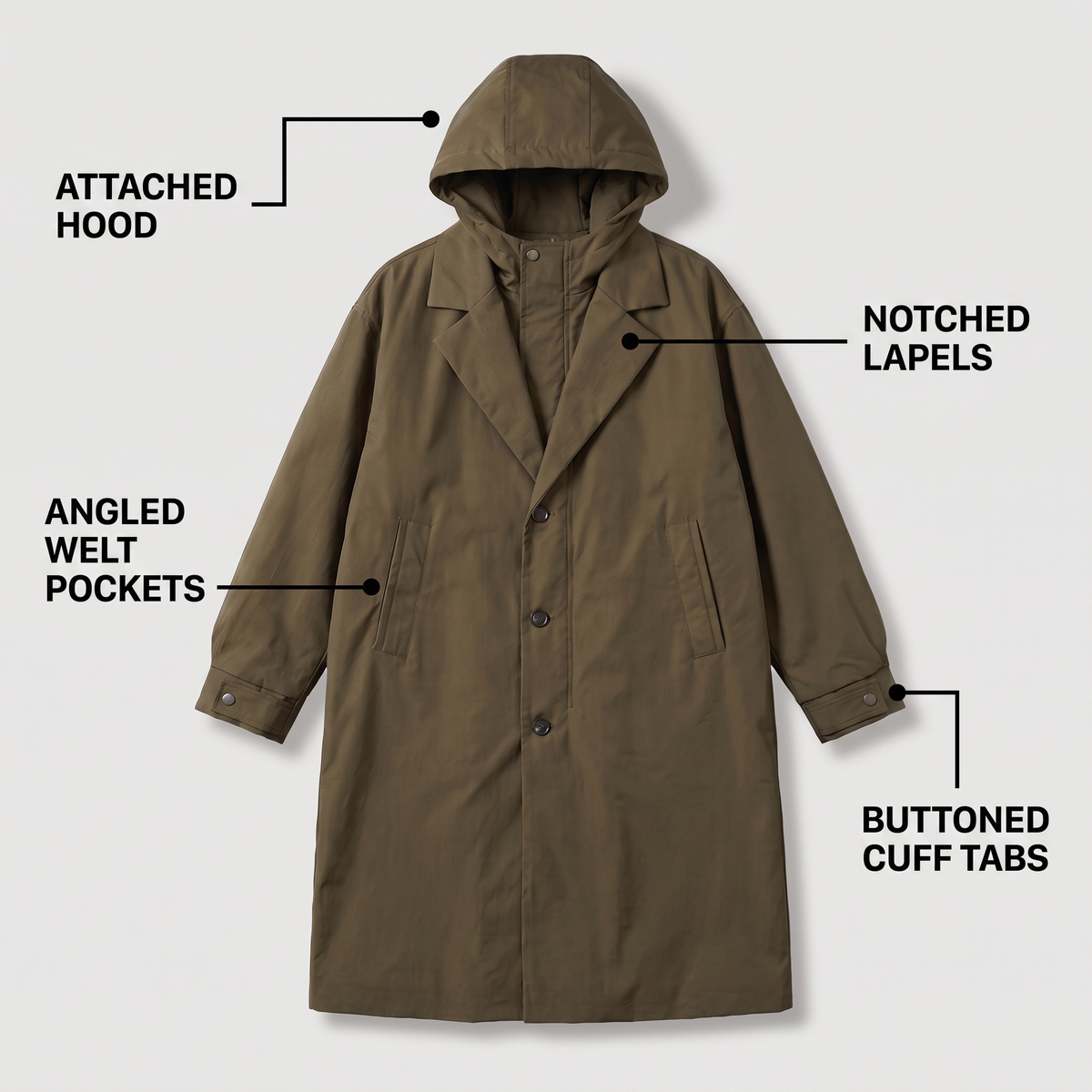 HOODED TAILORED WALKING COAT