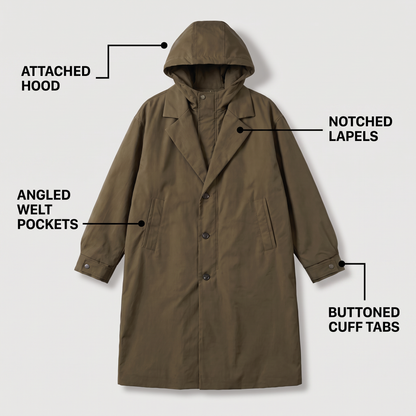 HOODED TAILORED WALKING COAT