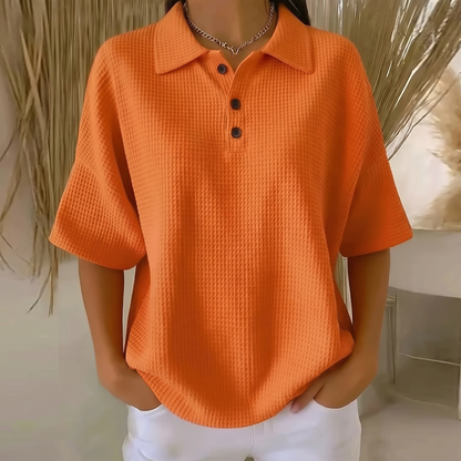 BANBURY SOFT WAFFLE POLO BLOUSE