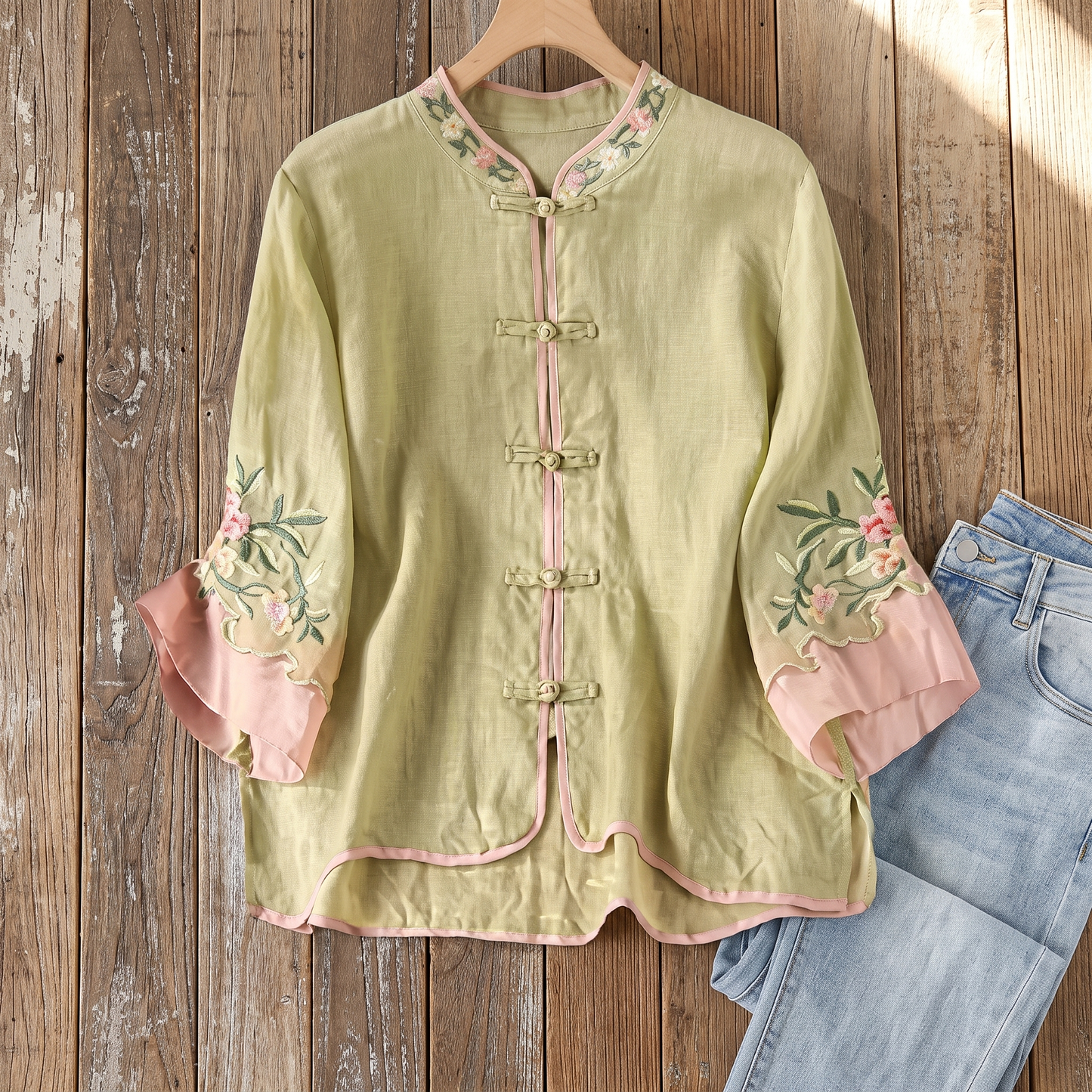 MARCOMBE FLARE-CUFF EMBROIDERED BLOUSE